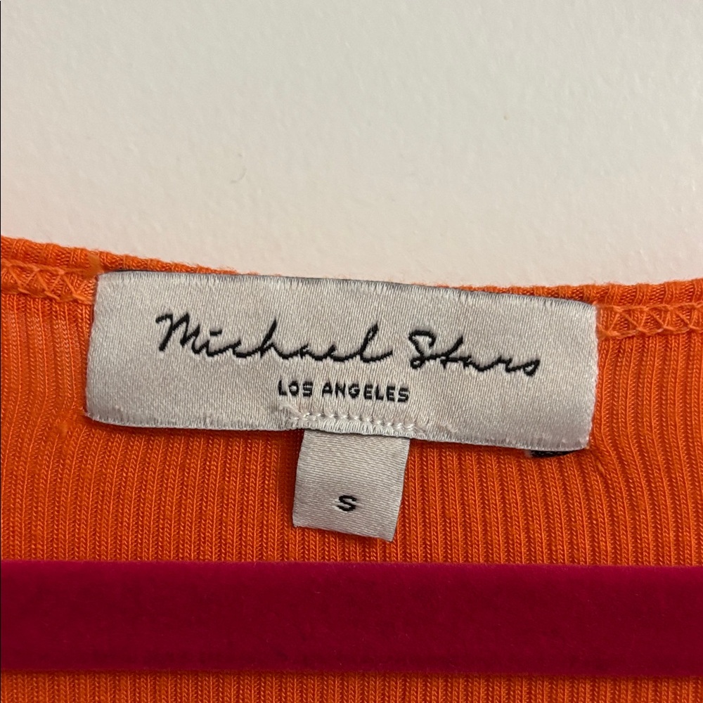 Michael Stars Nadia Mixed Fabric Satin Dress in Heatwave Orange Size Small - Picture 2 of 7